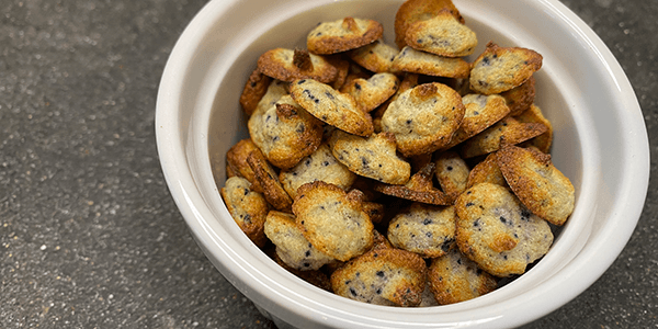 Homemade dog food with blueberries top